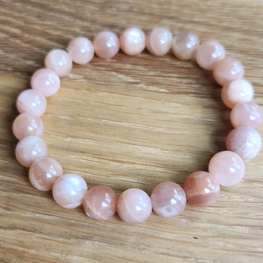Light Orange Sunstone Beads Stretch Bracelet - Hand Crafted